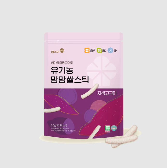 (NEW) 유기농 맘맘 쌀스틱 (자색고구마) MomMom Organic Rice Stick (Purple Sweet Potato)